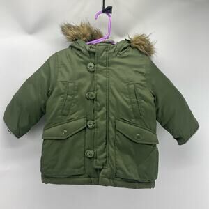 Baby GAP green parka faux fur classic urban street fashion stylish size 12/18 m